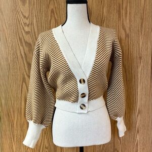 Woman’s Size small Striped Button front Bubble Sleeve Cropped Cardigan